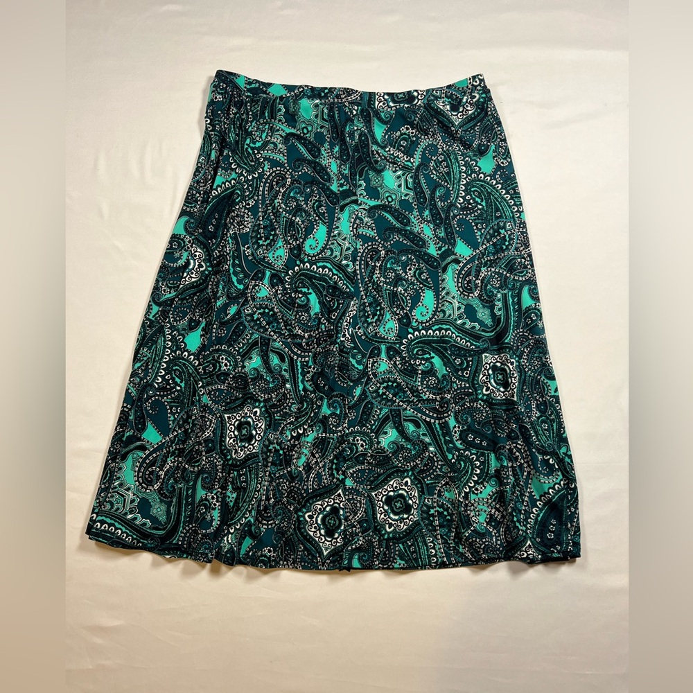 Source Unknown Teal and Black Paisley A-Line Skirt